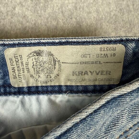 Diesel Industries Krayver Mens 28x30 Denim Jeans Blue Slim Carrot Distressed - Picture 3 of 11